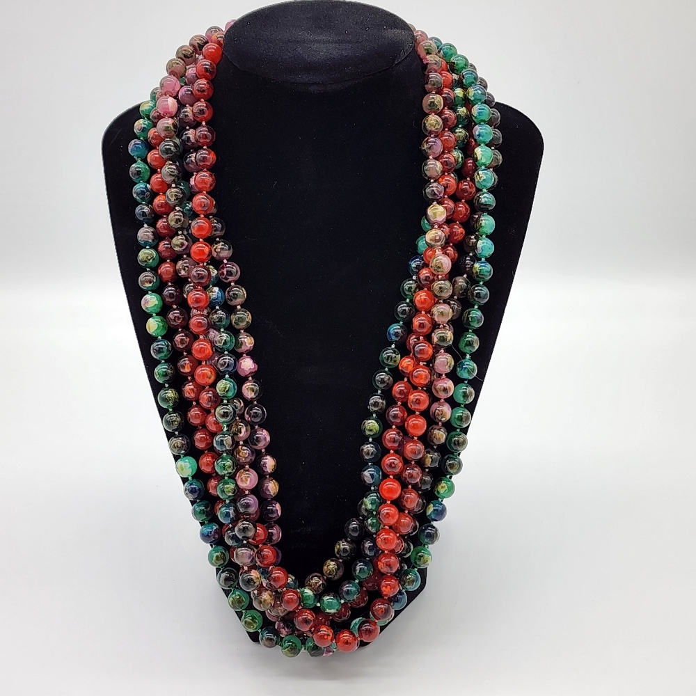 Vintage Handmade Bead Necklace Bundle 3 Strands Red Green & Brown 23"
